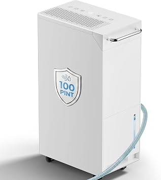 5500 Sq.Ft Smart Compressor Dehumidifier with Drain Hose 100 Pint, Intelligent Humidistat, Dehumidifiers for Basement Home Bathroom, 1.6GAL Water Tank, Auto Defrost, Energy Efficient&Quiet White