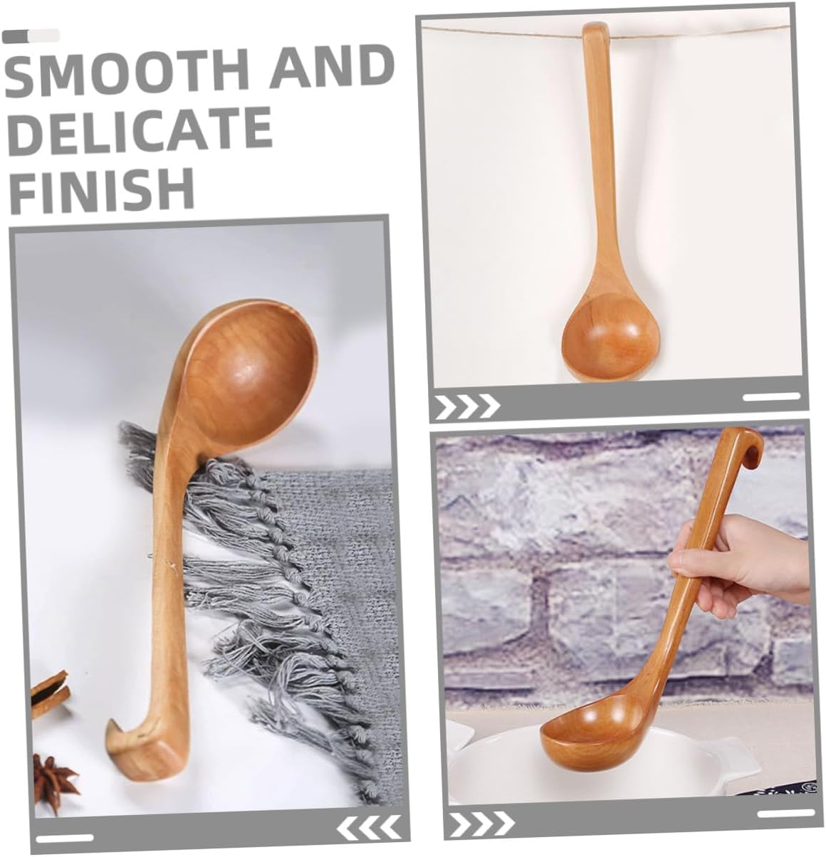 Wood Soup Ladle with Long Handle, Large Capacity Wooden Serving Spoon