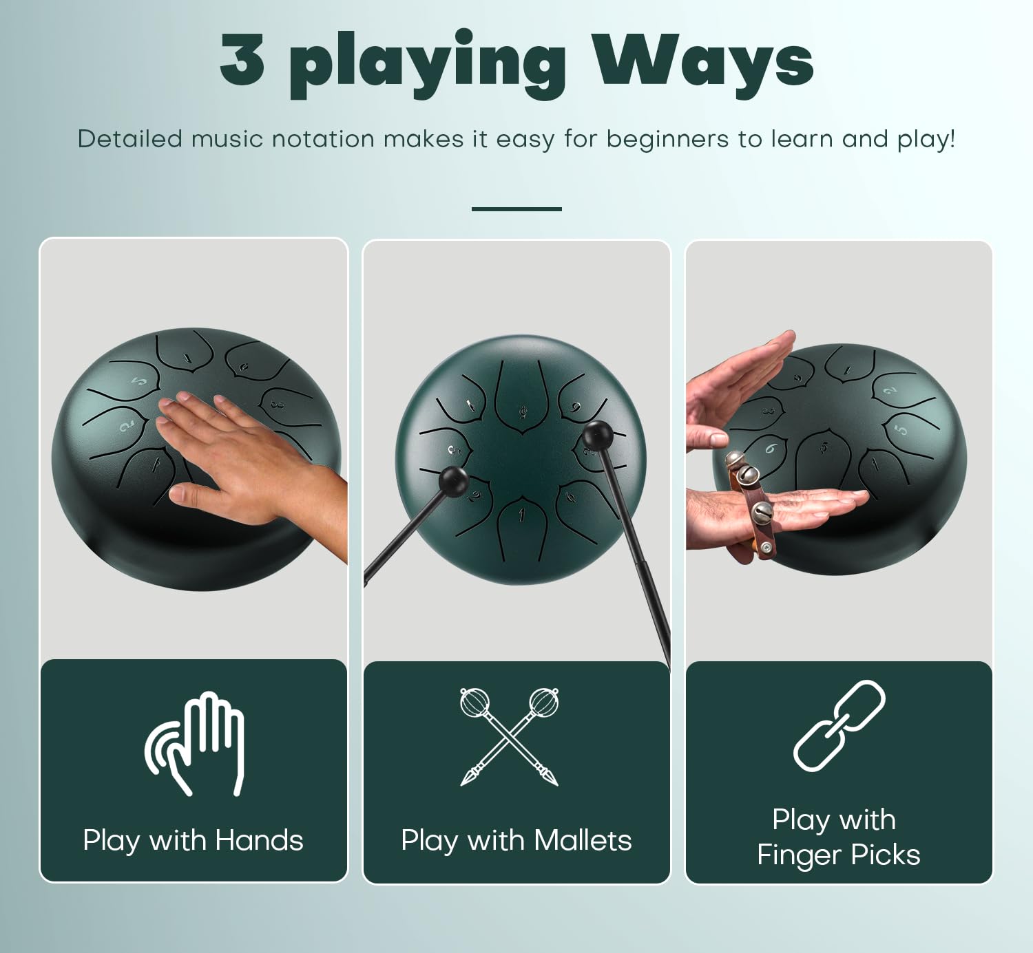 Juego de Tambores de Lluvia - Tambor de Jardín al Aire Libre, 8 Tonos de Acero, Instrumento de Meditación de Mano, Timbre de Lluvia Exterior