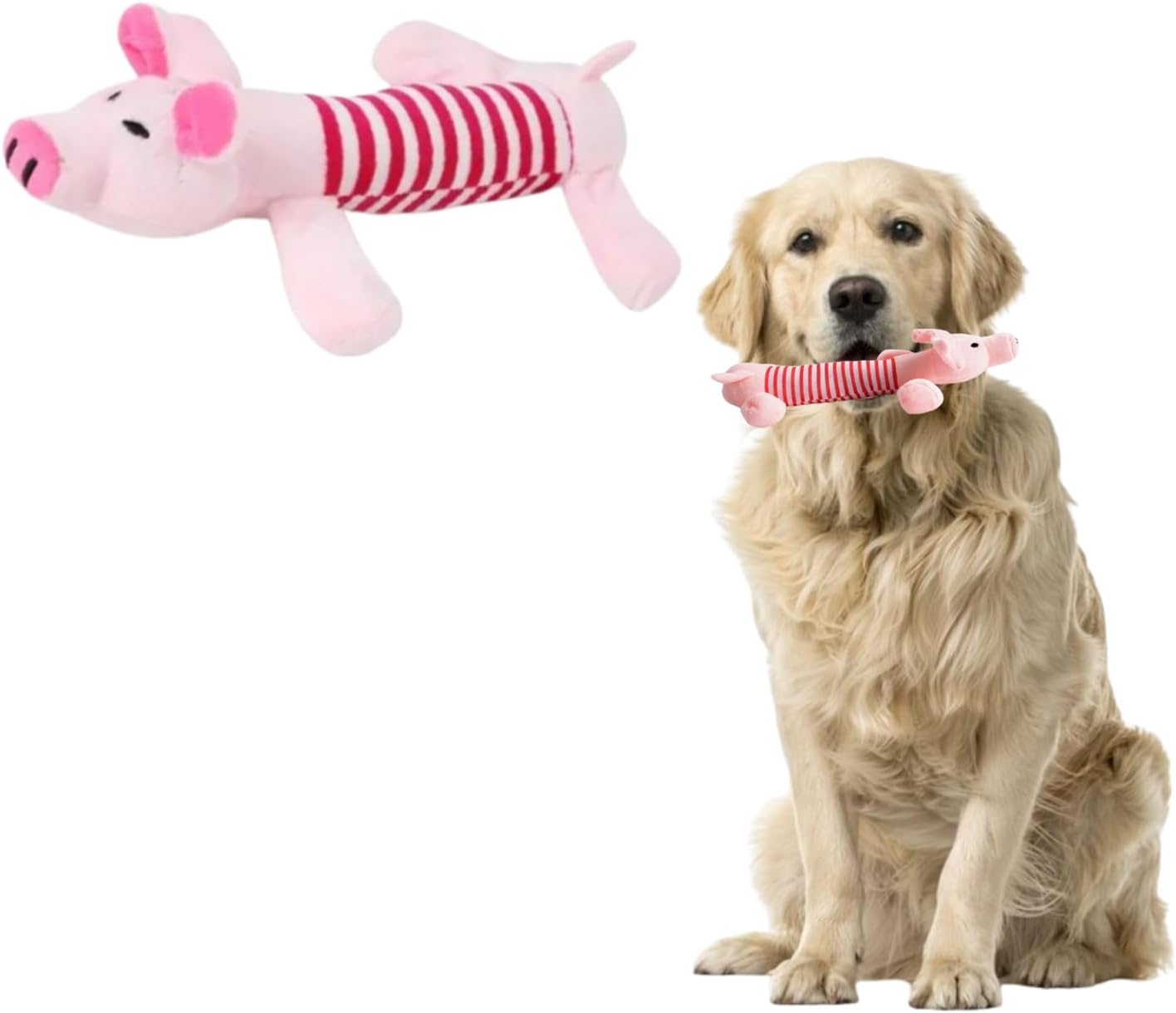 PETSARY Piggy Squeaky Plush Chew Dog Toy - Funny Fleece Fluffy Stuffed Animal Pet Molar Toy - Pig Shaped Soft Durable Toy - Squeaker Doggie Chew Bite Resistant Sound Toy for Small Medium Dogs - Pink