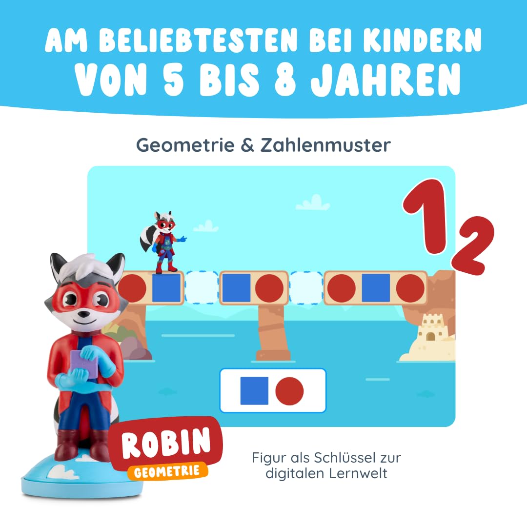 Edurino Figur Robin Geometrie & Zahlenmuster ab 4 Jahren inkl. App | Innovatives & digitales Lernspiel | Zahlenmuster erkennen | Geometrie und Symmetrie entdecken | Formenmuster gestalten