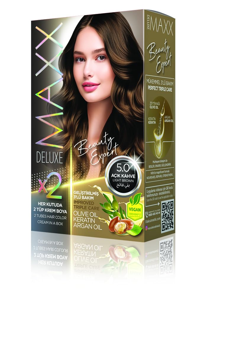 MAXX DELUXE BEAUTY EXPERT HAIR COLOR (KERATİN)'Lİ 1 KUTU (2 X 50 ML) (Açık Kahve 5.0)