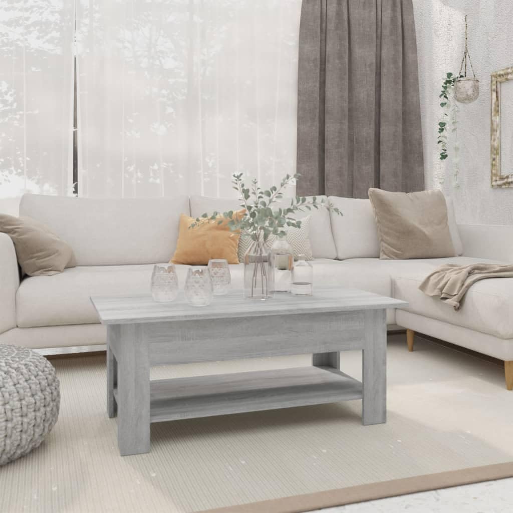 SXZenSpace Grey Sonoma Coffee Table 102 x 55 42 cm Modern Engineered Wood Small with Lower Shelf Storage for Living Room, Sofa Side Table, Centre Easy Assembly