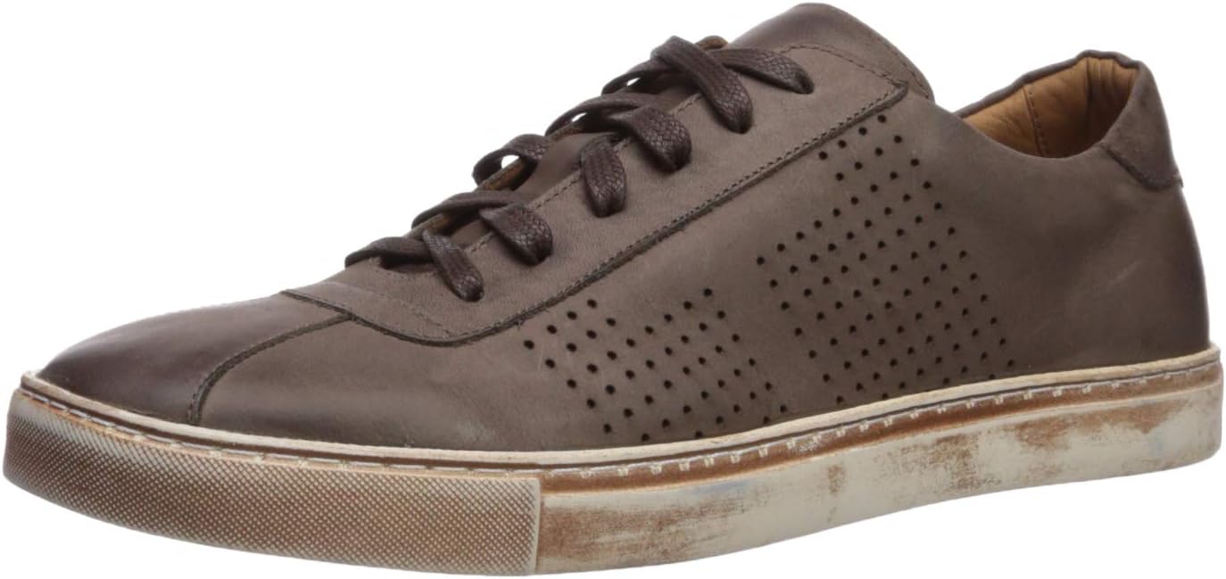 Brothers United Men's Leather Luxury Lace Up Perf Detail Sneaker, Brown Washed Nappa/Brushed Sole, 12 M US