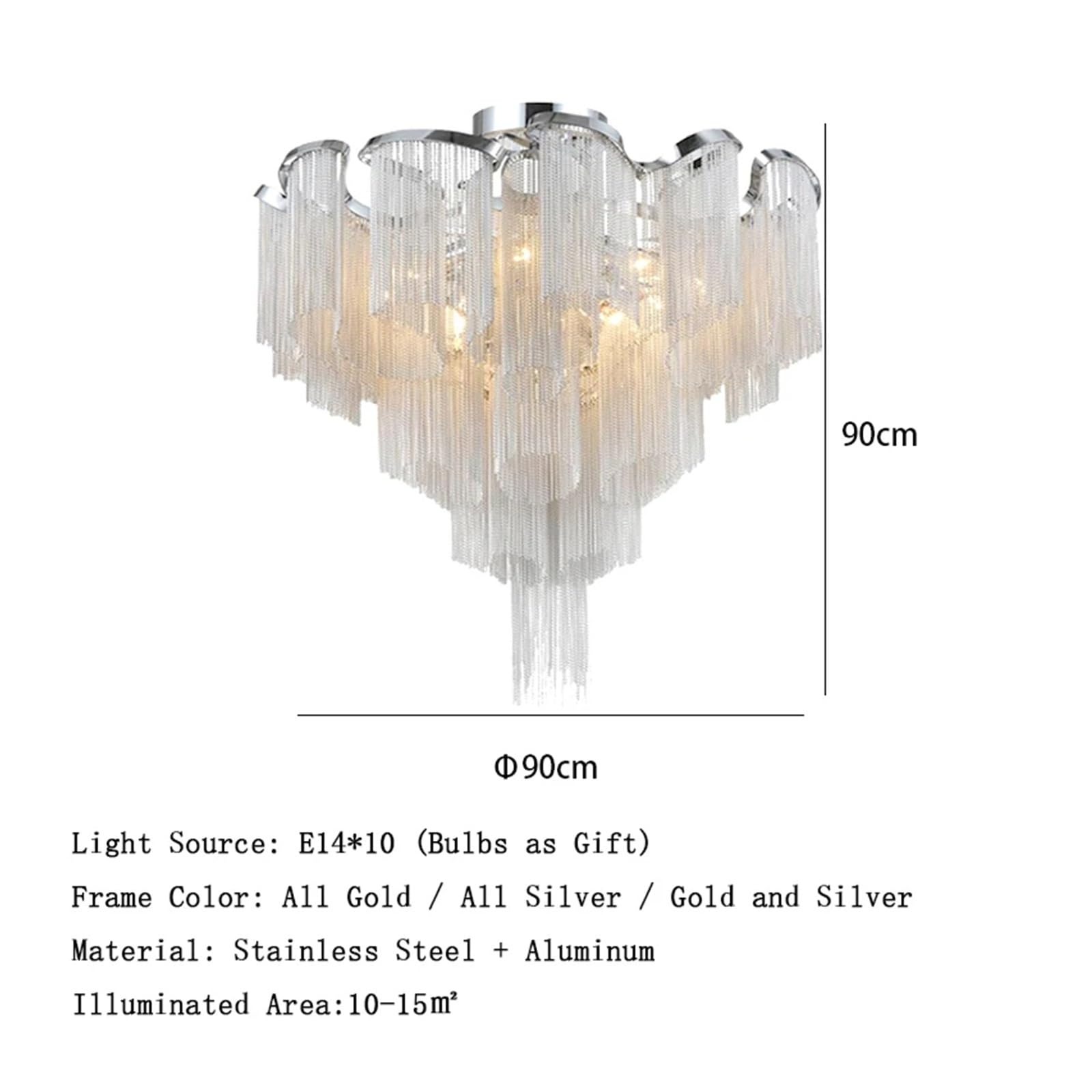 Luxury Gold Aluminum Chain Ceiling Lights LED Lamps Compatible with Living Room Decor Home