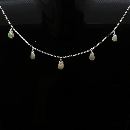 Miniatura 8 de Natural Moonstone Pear Drop Necklace, 925 Sterling Silver Boho Jewelry For Women 16 + 2 Inch Adjustable (Moonstone)