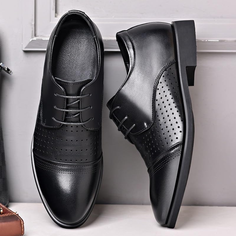 Men's Breathable Genuine Leather Dress Sandals for Summer Business Casual with Hidden Wedge Oxford Style Comfortable Footwear2
