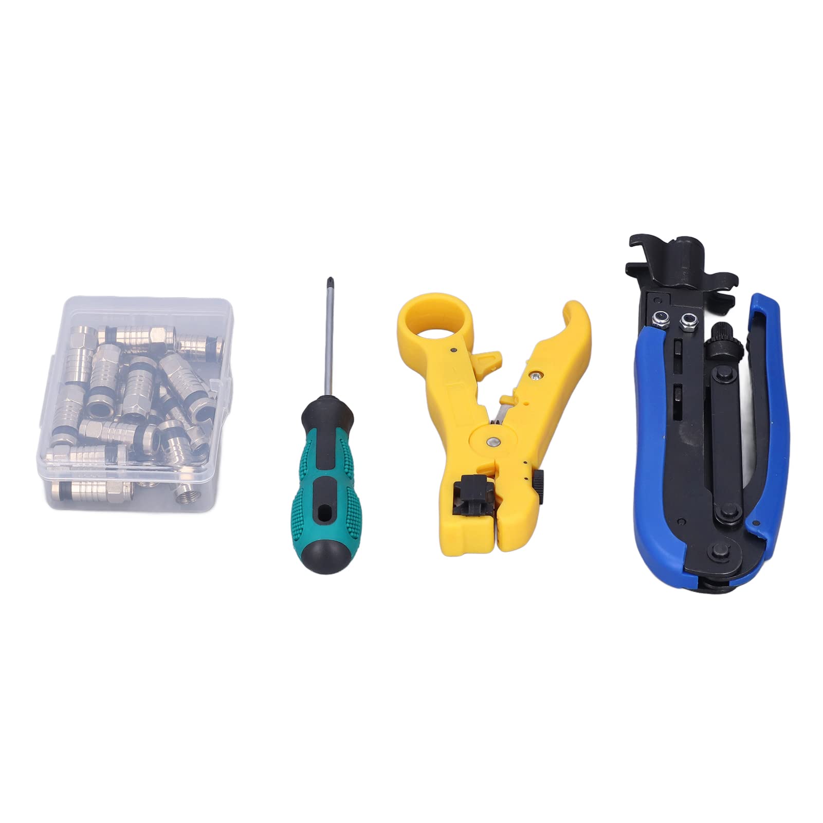Kit de sertissage de câble coaxial, outil de compression coaxial professionnel, boîte à outils réseau multifonctionnelle pour dénuder, couper, sertir, avec tournevis et 20