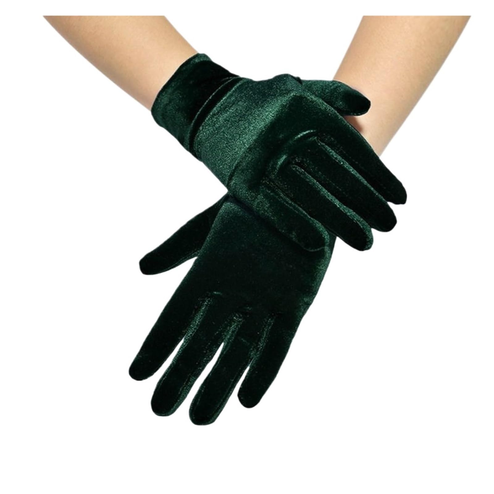 WENH Short Opera Velvet Gloves For Women Flapper Stretchy Wrist Length Banquet Gloves Tea Party Halloween Costume Gloves(Dark green)