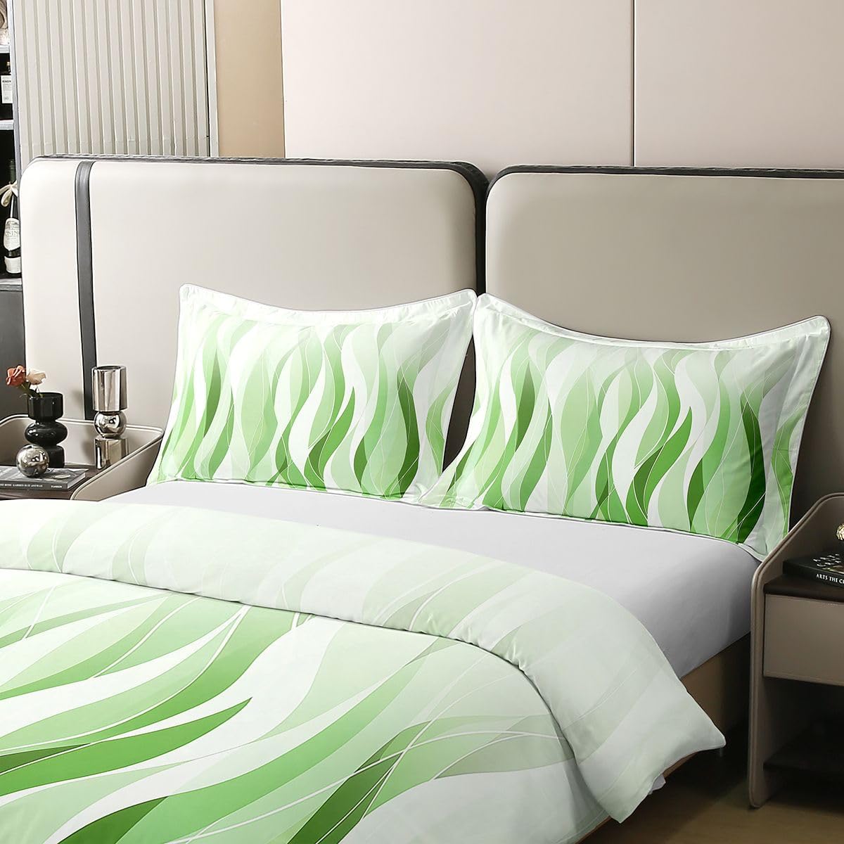 Feelyou Kids Green Striped Duvet Cover 100% Cotton King Size