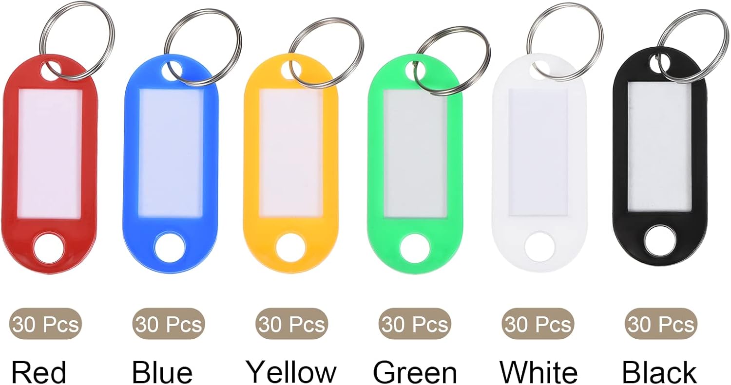 MECCANIXITY Plastic Key Tag with Split Ring, Mark Luggage Tags 51x22mm 6 Colors for Office Hotel 180in1 Set