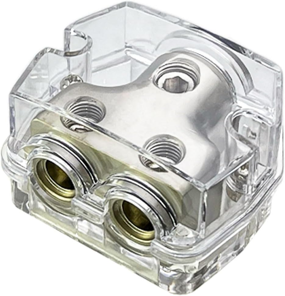 2 Way Power Distribution Block, Connecting Block 0/2/4 Gauge in 4/8/10 Gauge Out, Car Audio Stereo Amp Distribution Connecting Block for Car Audio Splitter