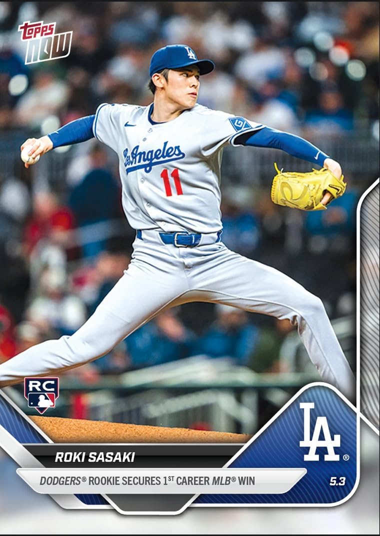 2025 Topps Now Roki Sasaki #137 Earns 1st Career Win Los Angeles Dodgers Rookie RC Baseball Card