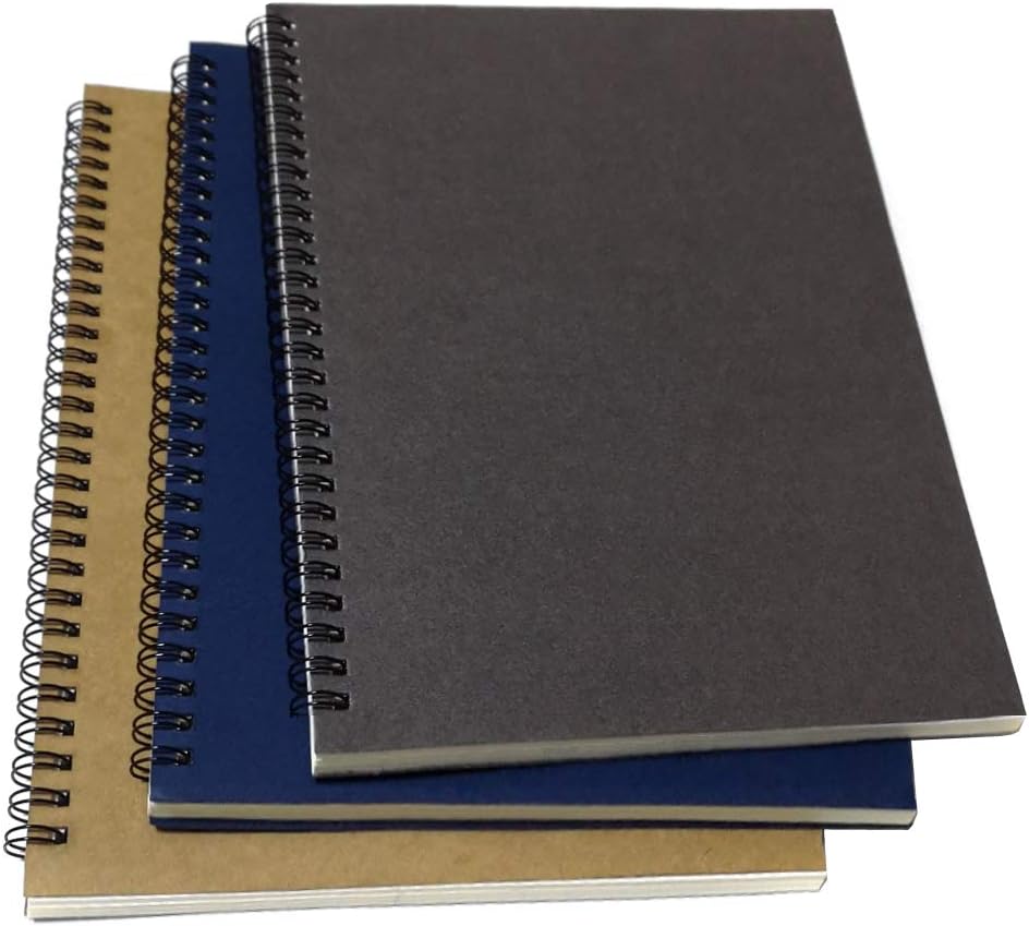 B5 Spiral Notebook/Spiral Journal, Elastic Cover Spiral Ruled Notebook with Lined Pages, 3 Notebooks Per Pack/Total 180 Sheets (360 Pages), 10.5" x 7.5", Gray/Blue/Brown