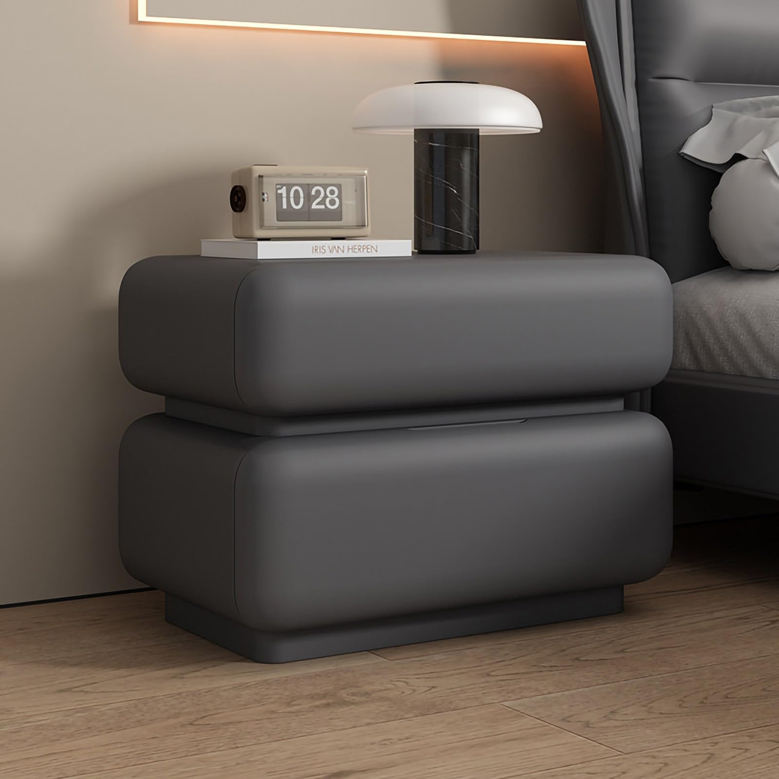 FCHZJCZYT Modern Bedside Table, Fully-Assembled Nightstand with Drawers, Minimalist Nightstand, Hidden Handles Fully Assembled, Luxury Bedroom Furniture,gray A,60 * 40 * 48cm/24 * 16 * 19"