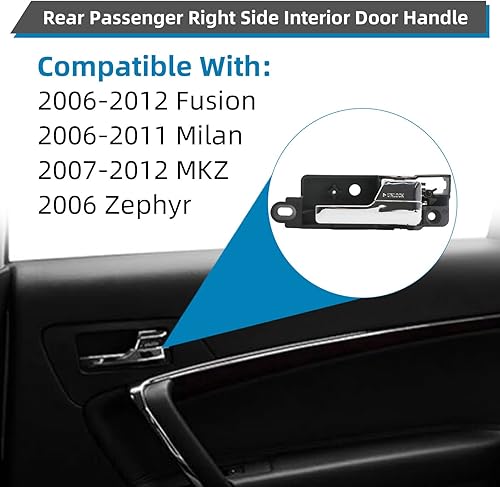 Miniatura 2 de DEAL AUTO ELECTRIC PARTS Kit de reemplazo de manija de puerta interior cromada para pasajero trasero derecho, base negra, compatible con 06-12