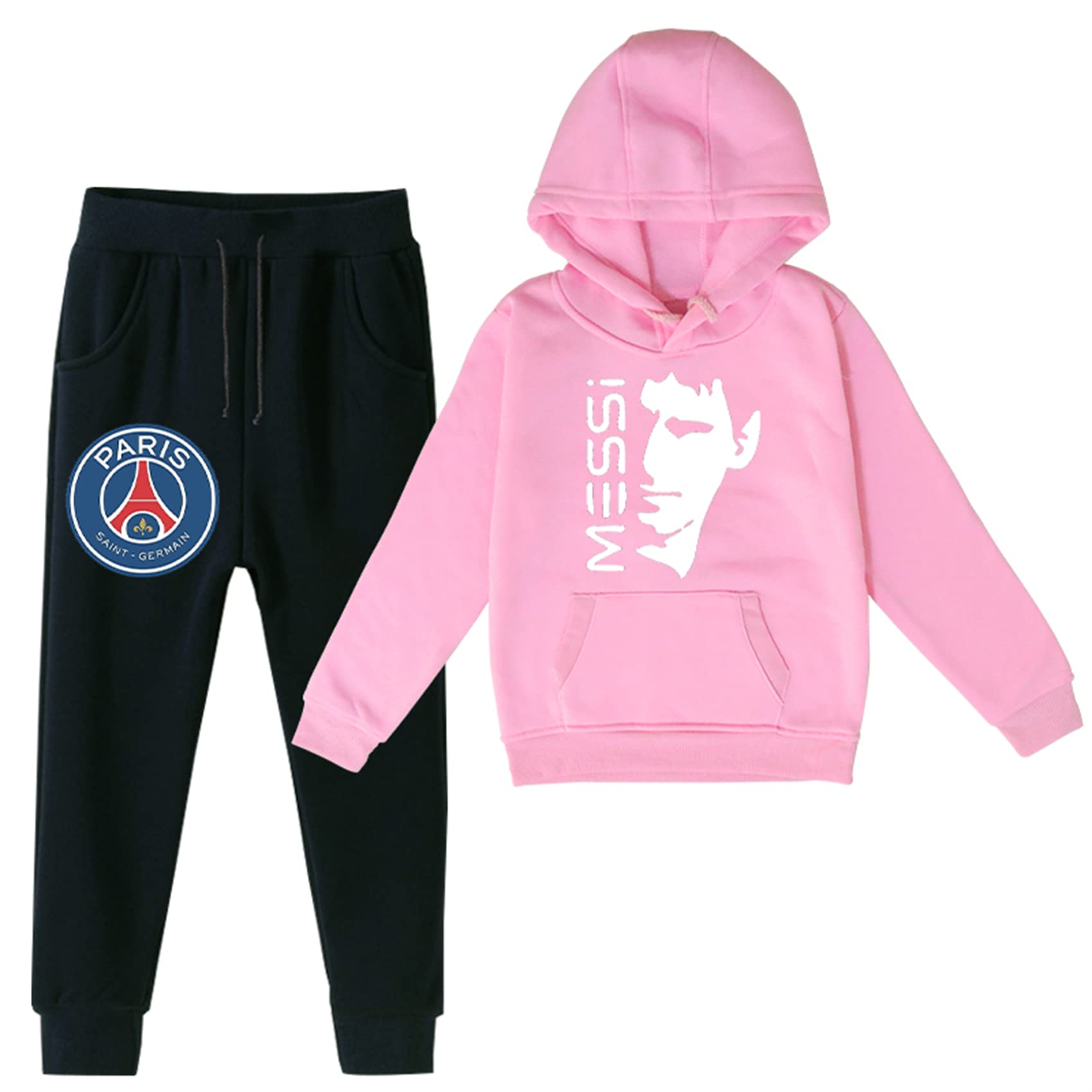 Himoop 2 Piece Outfits for Boys Messi Sweatsuit Athletic Clothes Sets Fleece Hooded Pockets Sweatshirts and Pants Sets