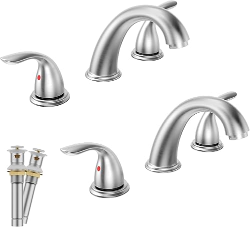 Phiestina Paquete de 2 Grifos de Baño Extendidos de 8 Pulgadas con 2 Manijas y 3 Orificios para Montaje en Cubierta de Níquel Cepillado, con Desagüe