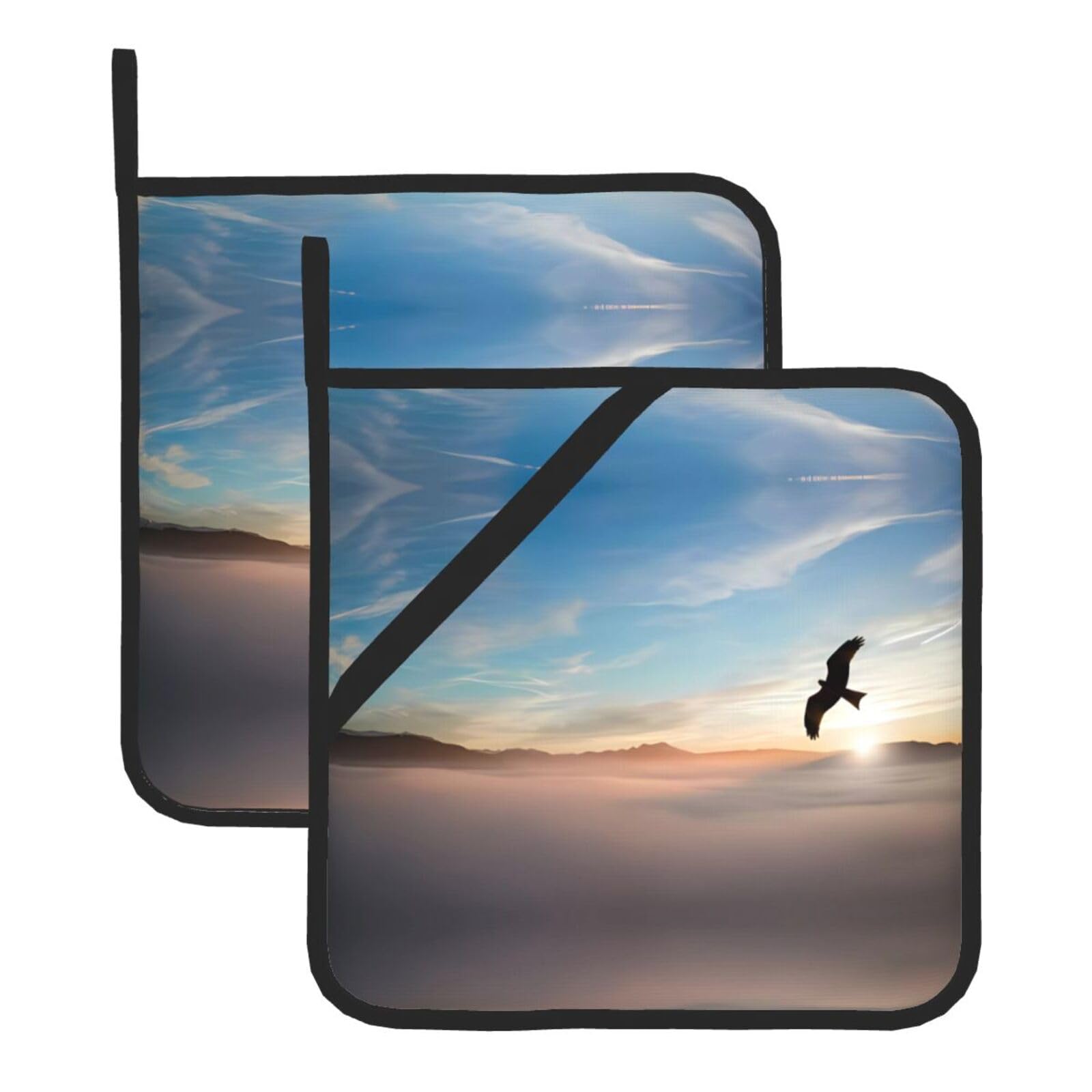 WHJSSF eagle mountains Prints Square Hot Pads for Kitchen Counter - Waterproof Trivets with Hanging Loop, Thick Pot Covers for Serving, Oven & BBQ - Set of 2 (1 with Pocket)