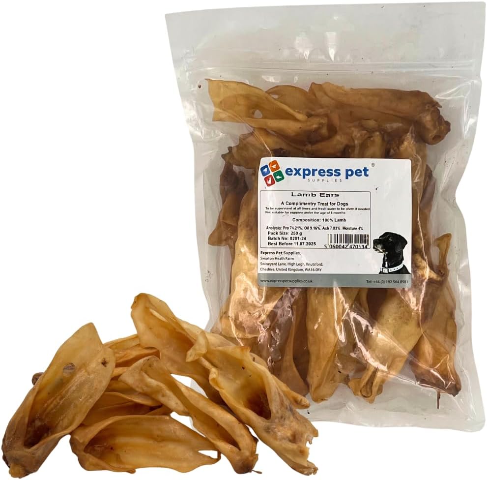 Express Pet Supplies 250g Lamb Ears (Approx 10-15) Hypoallergenic Dog Treat Chew
