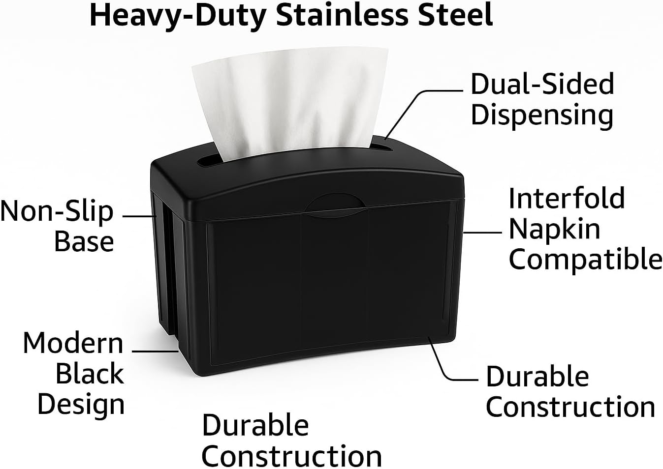 Tabletop Comercial Napkin Dispenser (Servilleteros para Restaurantes) - Stainless Steel Comercial Holder for Interfold Napkins - Dual - Sided Acces