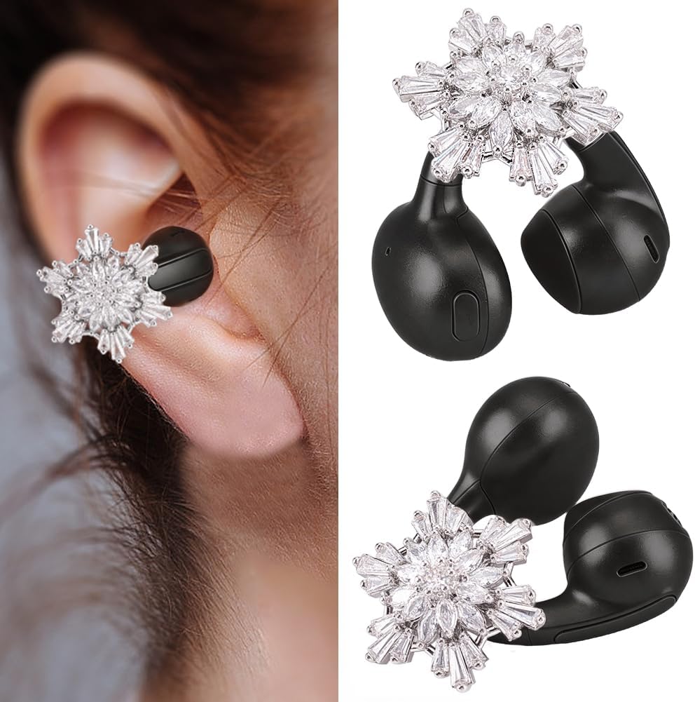 CRASPIRE 2Pcs Jewelry Open Clip On Earbuds Snowflake Rhinestone Ear Alloy Mini Silver Stylish Diamond Decorative Earphone Accessories Removable DIY Jewelry Clips Christmas Birthday Festival Gifts