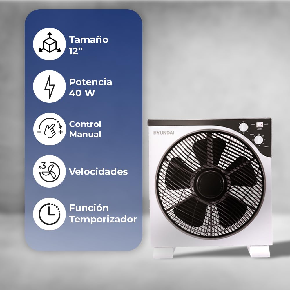 Hyundai Ventilador de Cajón Blanco, HYBF30B. 3 Velocidades, Temporizador de 120 min, 5 Aspas