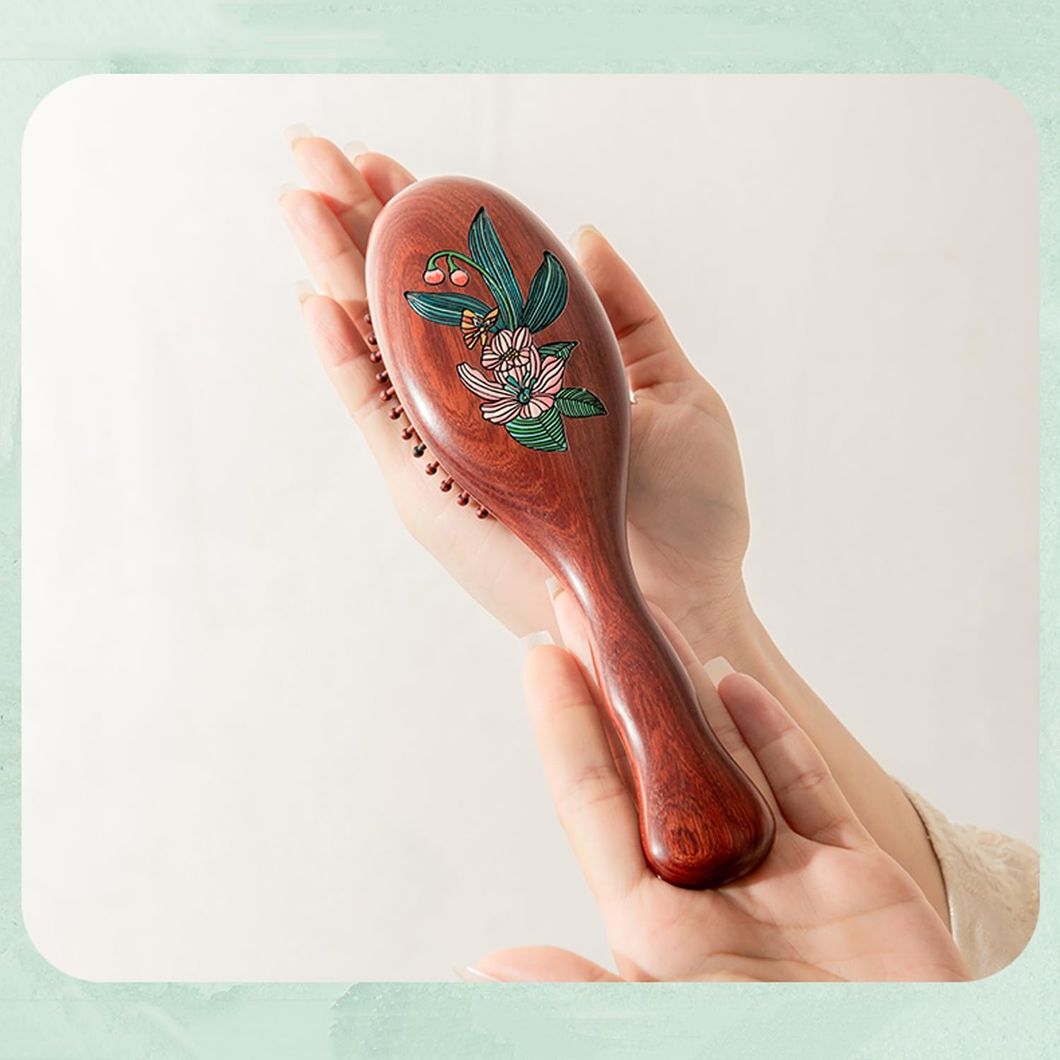 Cepillo para el Cabello, Peine de Masaje de Madera, Cepillo para el Cabello Ovalado con Pintura de Flores de Mariposa, Cepillo de Aire desenredante antiestático