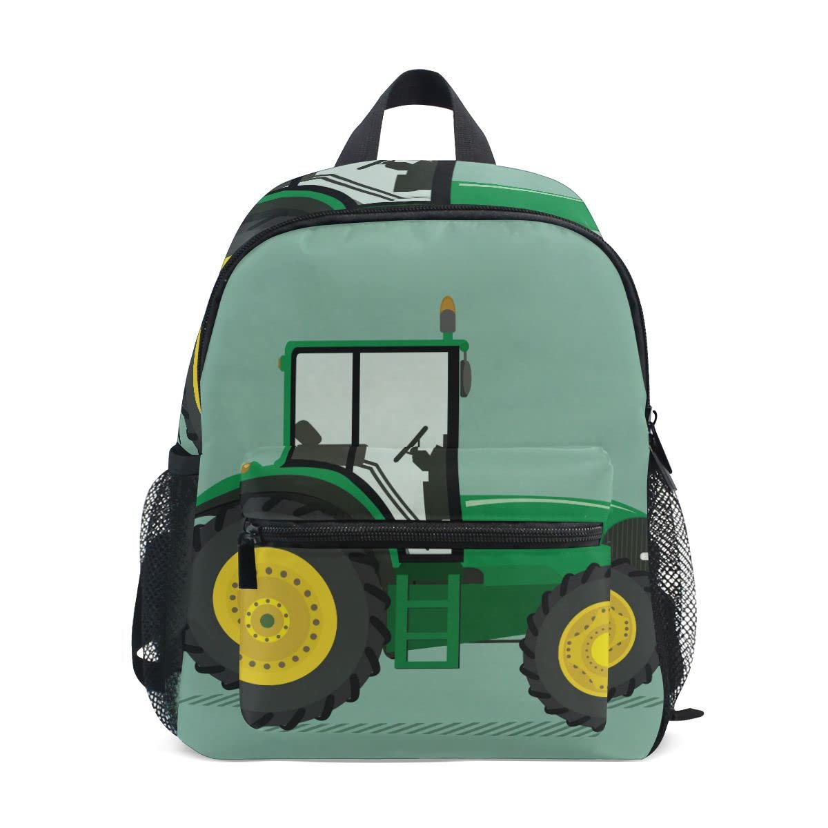 Fisyme Toddler Backpack Green Yellow Tractor School Bag Kids Backpacks for Kindergarten Preschool Nursery Girls Boys, M