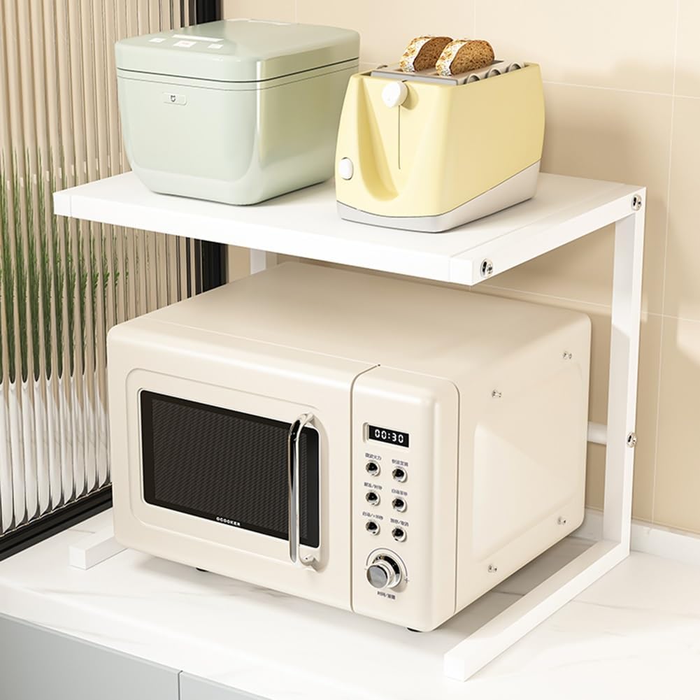 2 Tier Kitchen Shelf Microwave Oven Rack Space Saving Toaster Rack Metal Storage Freestanding Kitchen Organizer 22 X 15 X 15 inch White