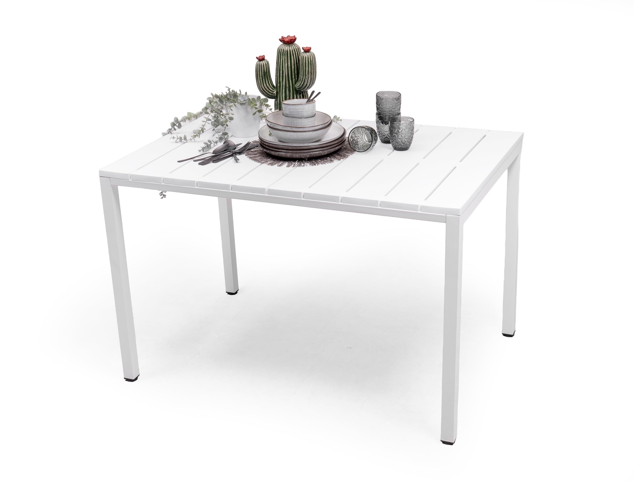 Homely – Mesa de Comedor Rectangular para jardín Ambar | 120x80 cm. 75 cm Alto | Polipropileno Material idoneo para Exterior | Color Blanco