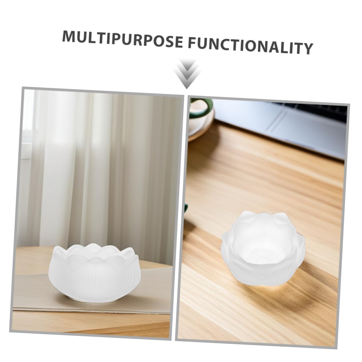 Portavelas de Loto de Cristal Blanco, 4 Piezas, para Té | Base Artesanal en Vidrio, Forma de Flor, Uso en Oración y Altares Domésticos, Diseño Simbólico
