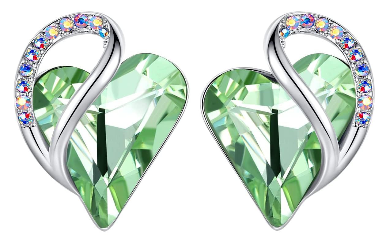 Leafael Infinity Love Heart Earrings, Birthstone Crystal Earrings with Healing Stones, Allergy-Free Jewellery with Gift Box, Silver-Tone Crystal Stud Earrings