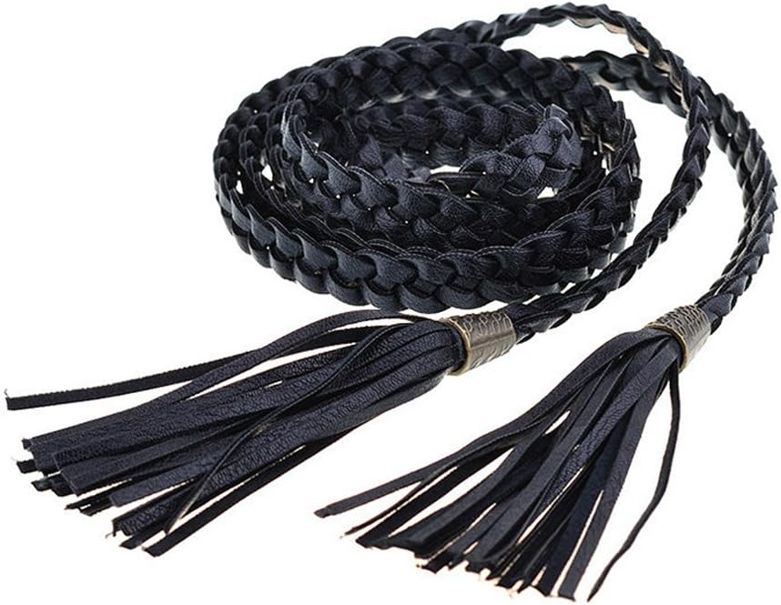 FV RELAY Women's Fashion Tassel Thin Braided Belt For Dress Bowknot Waist Chain