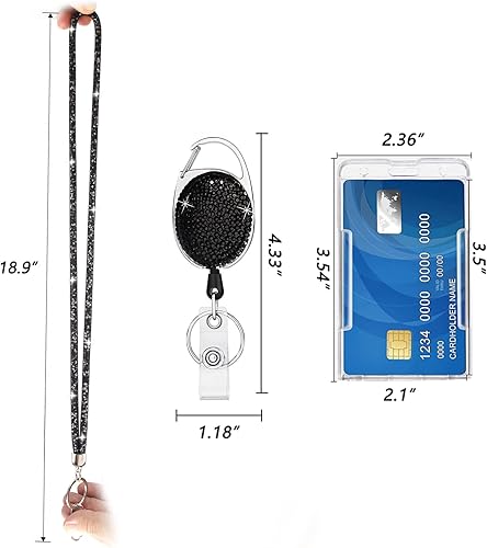 Miniatura 2 de VIQWYIC Soporte retráctil para tarjeta de identificación con clip, carretes de identificación con diamantes de imitación brillantes, portatarjetas