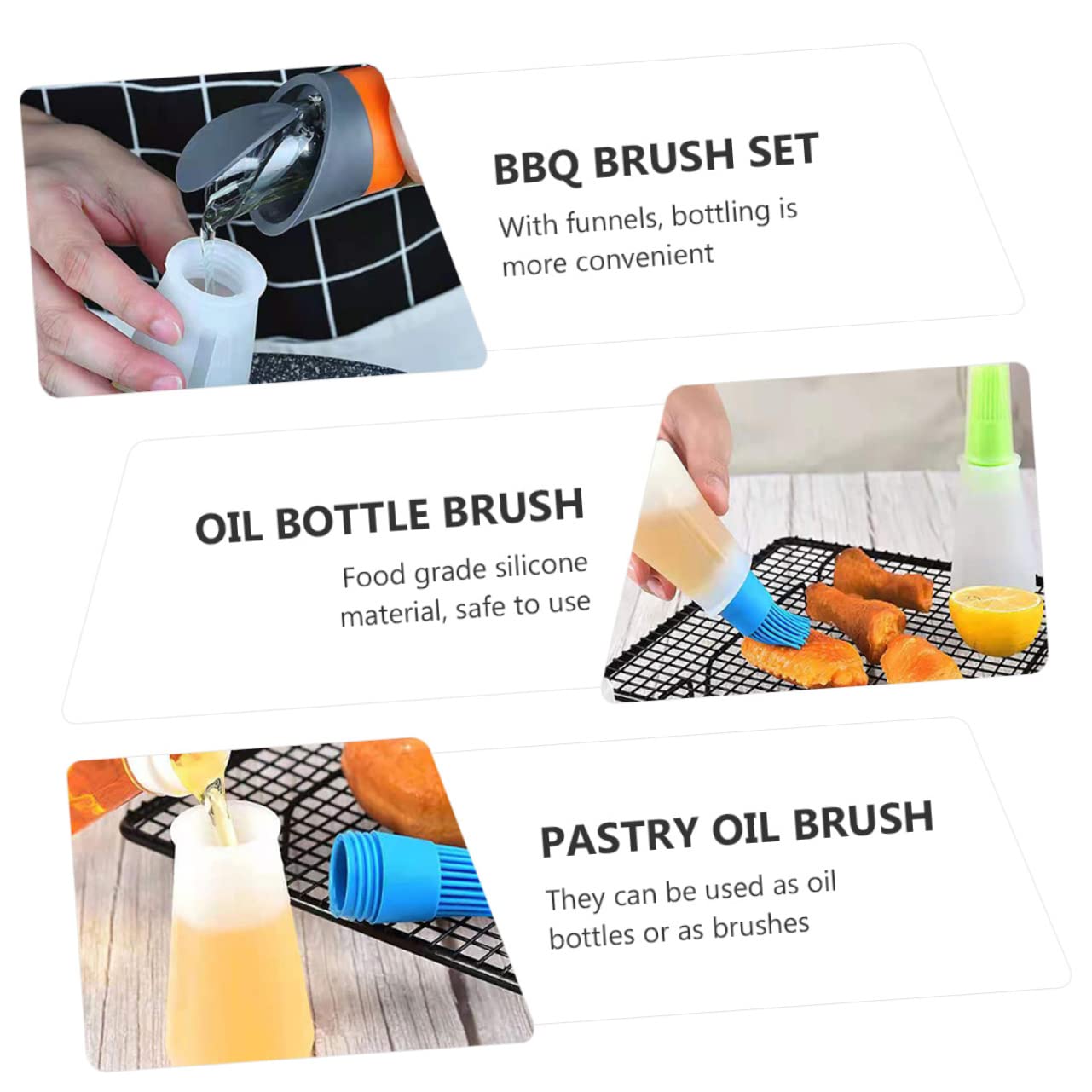Ciieeo 5pcs Silicone Bbq Seasoning Brush Funnels for Outdoor Cooking and Grilling Kitchen Supply for Application and Cleaning