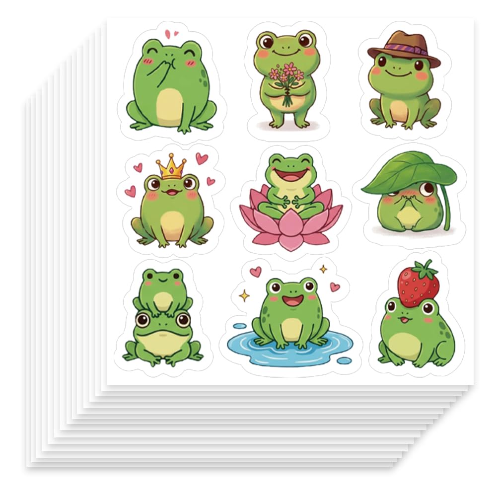 TNKBREEZE 50 Pcs Cute Frog Stickers Waterproof Vinyl Decals for DIY Gifts