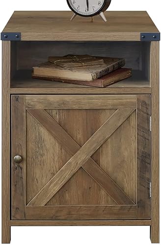 Rainbow Sophia Mesita de noche, mesita de noche de granja con gabinete y estantes, 18 x 18 x 24 pulgadas, roble sombreado