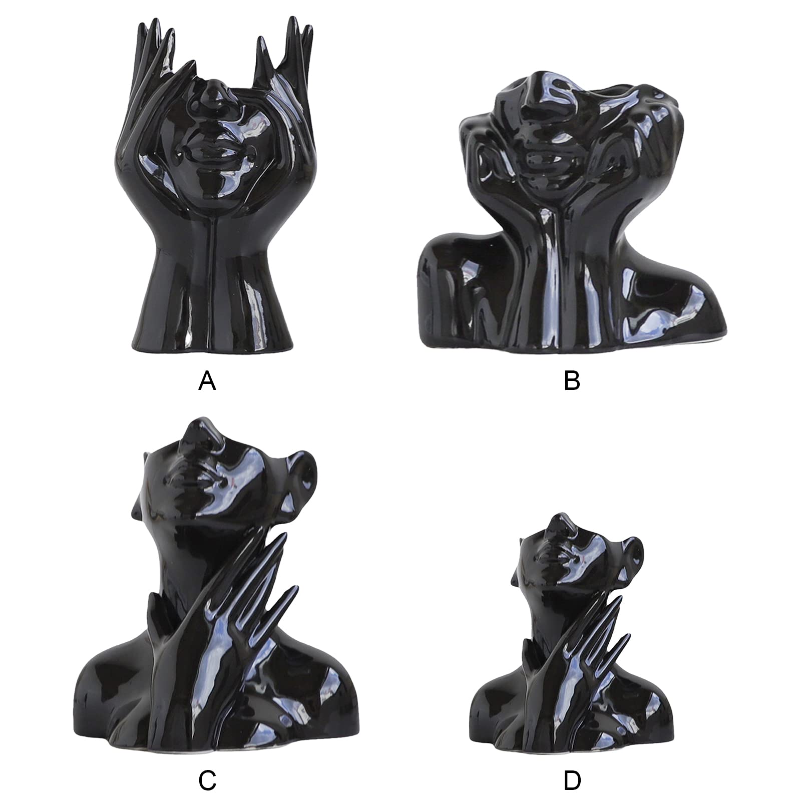 Vaso In Ceramica Nera A Forma Di Volto Femminile – Scultura Artistica Moderna Per Fiori Secchi O Arredamento (14x8x13 Cm)