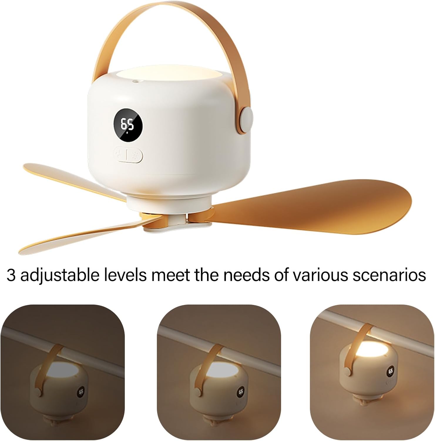 USB Rechargeable Hanging Fan with Remote 5 Speed Setting Quiet Operations LED Light for Camping Tents Outdoor Bedrooms Hanging Fan for Outdoor Tents