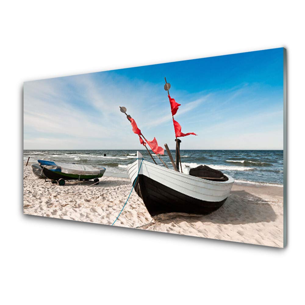 Plastique imprimés tableau en verre trempé 100x50cm Tulup bateau plage
