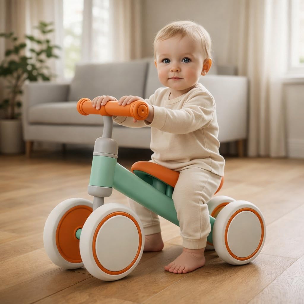 Baby Balance Bike for 1 Year Old, 4 Wheel Toddler Ride On Toy, First Birthday Gift for Boys & Girls, No Pedal Training Bike Indoor Outdoor Walker, Lightweight-Green-image-26