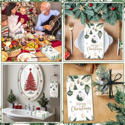 Peryiter 100 Pcs Merry Christmas Holiday Paper Napkins Farmhouse Christmas Disposable Napkins Green Xmas Decor Rustic Winter Dinner Hand Towel for Guest Bathroom Kitchen Xmas Winter Party – Image 7