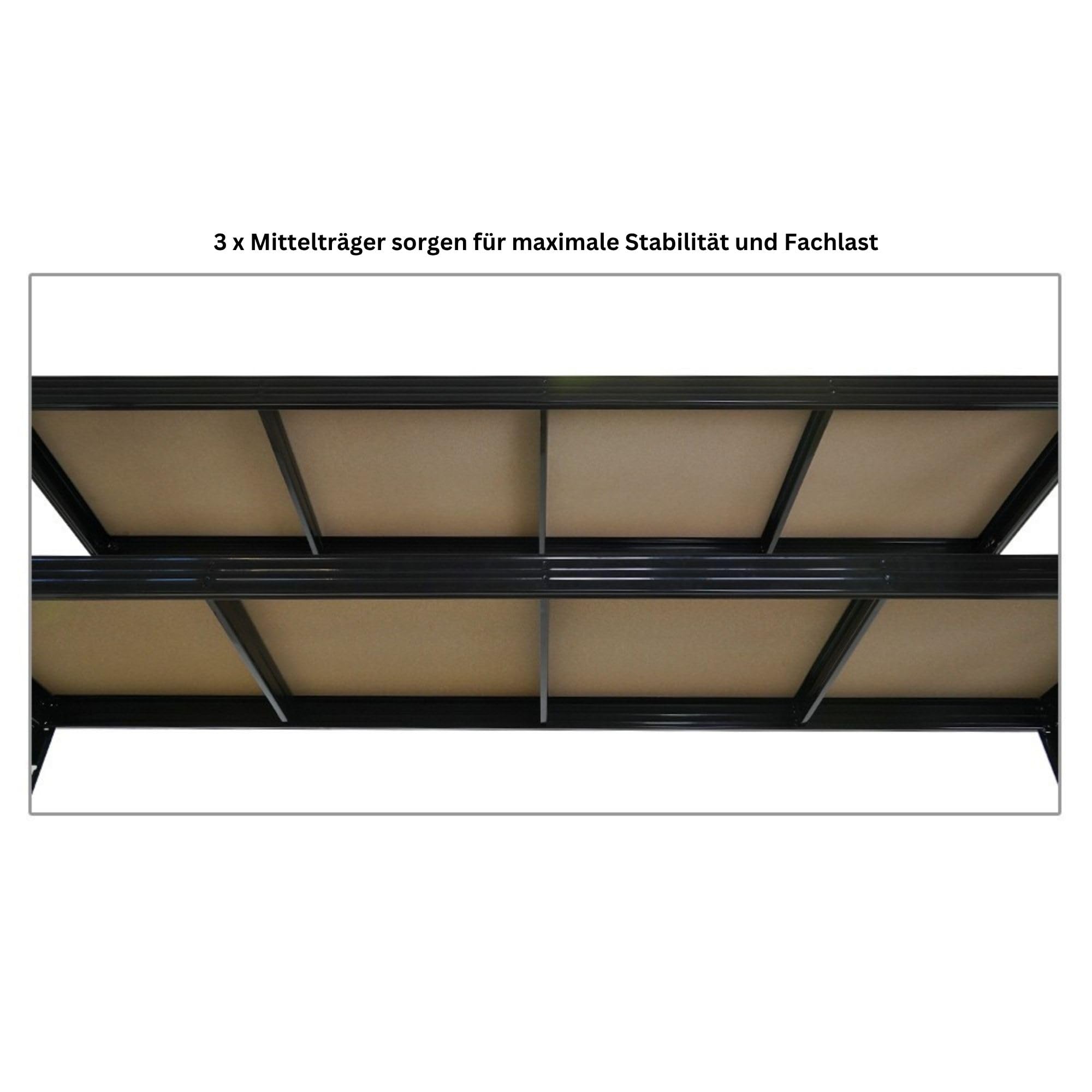 PROREGAL Étagère Charge Lourde Rhino XXL | HxLxP 200x240x70cm | 5 Niveaux en aggloméré 8mm | 450kg par Niveau | Noir | Stockage de Garage de Rangement rayonnage