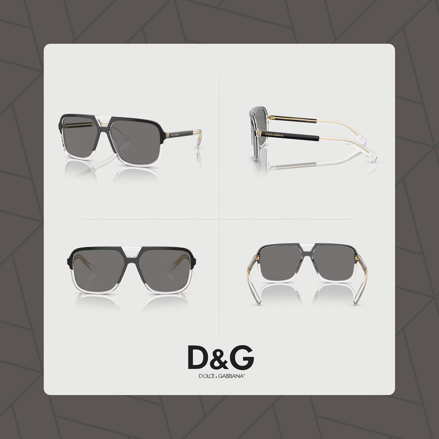 Dolce and Gabbana DG4354 501/81 58MM Top Black on Crystal/Dark Grey Polarized Square Sunglasses for Men +BUNDLE with ACCESSORY EYEWEAR KIT - Image 3