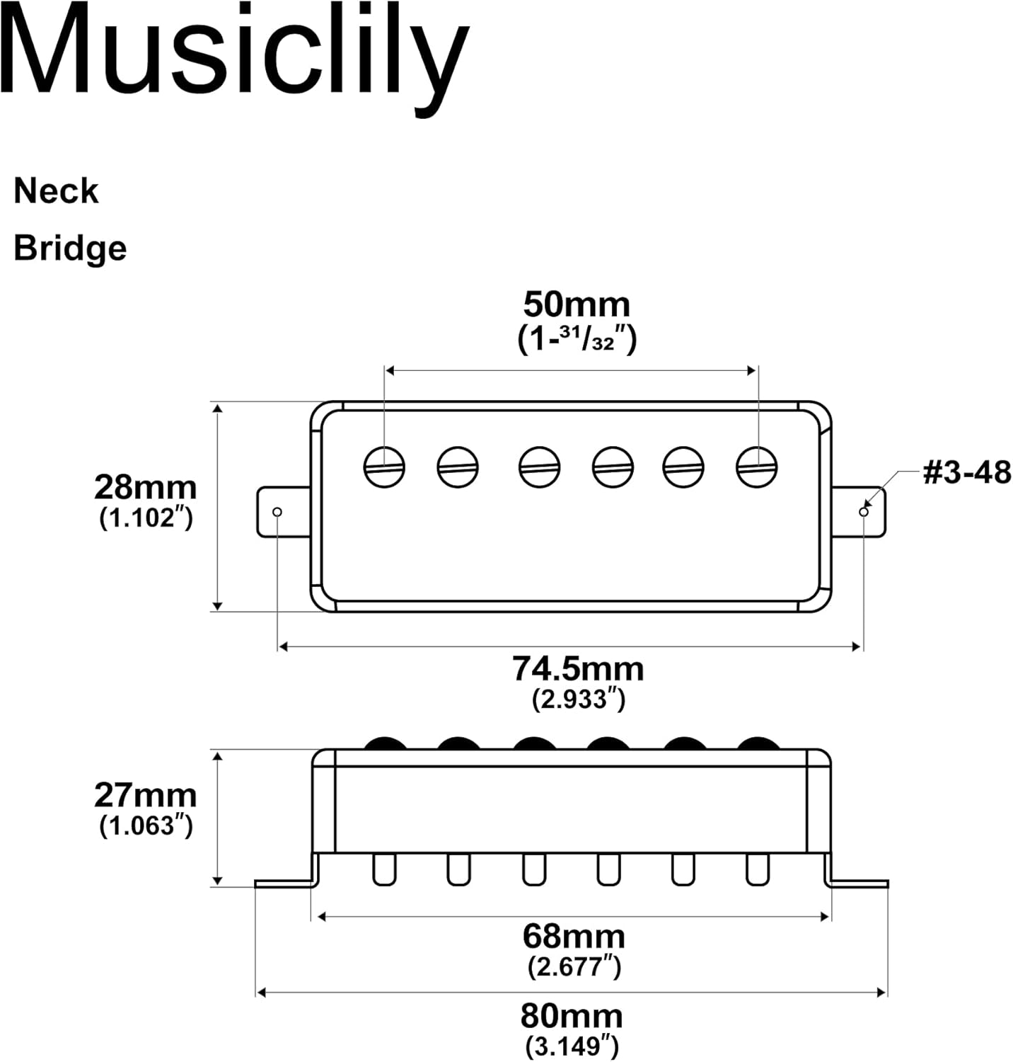 Artec MLA97 Alnico 5 Covered Mini Humbucker Electric Guitar Neck Bridge Pickups Set, Chrome