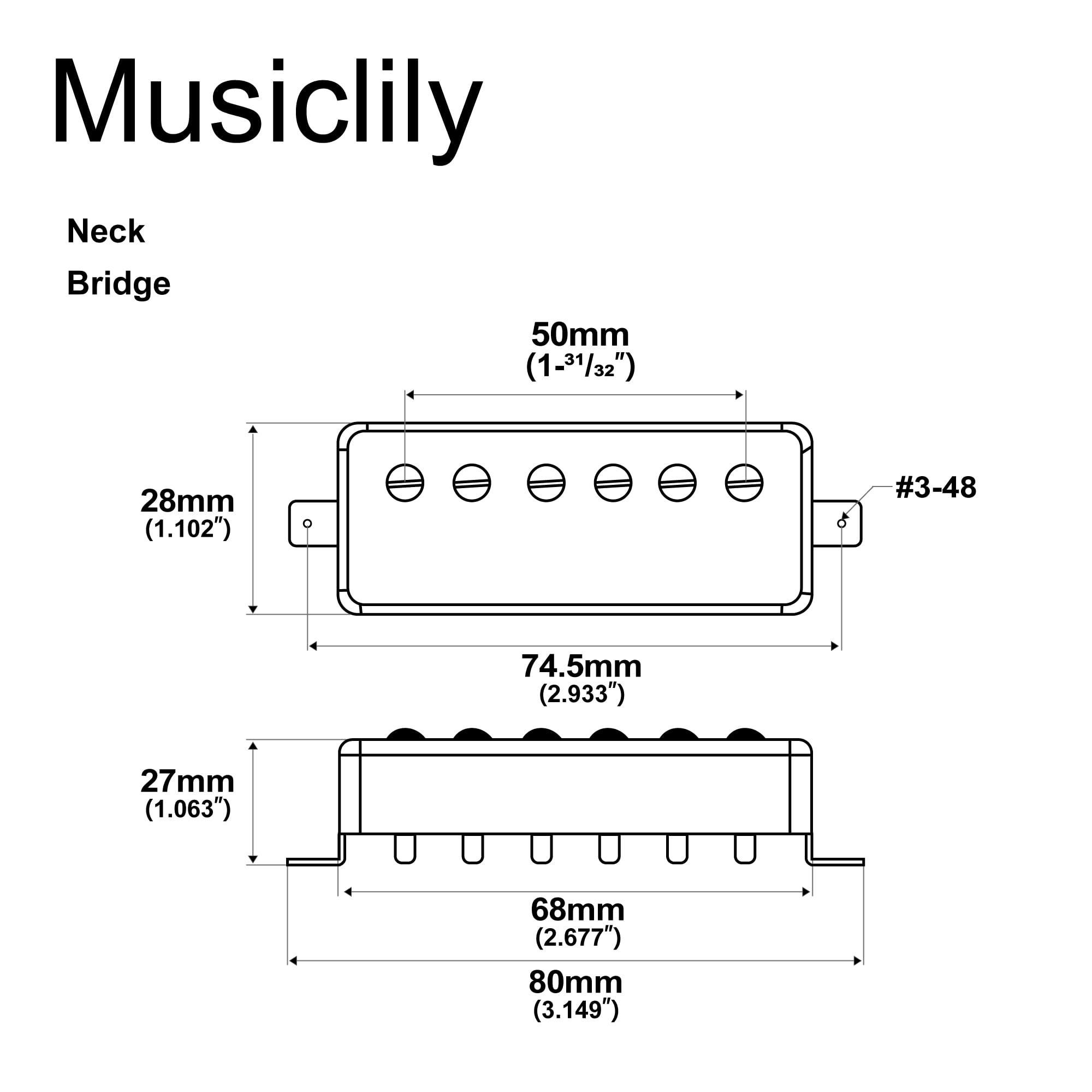 Artec MLA97 Alnico 5 Covered Mini Humbucker Tonabnehmer Hals Steg Pickups Set für E-Gitarre, Chrom