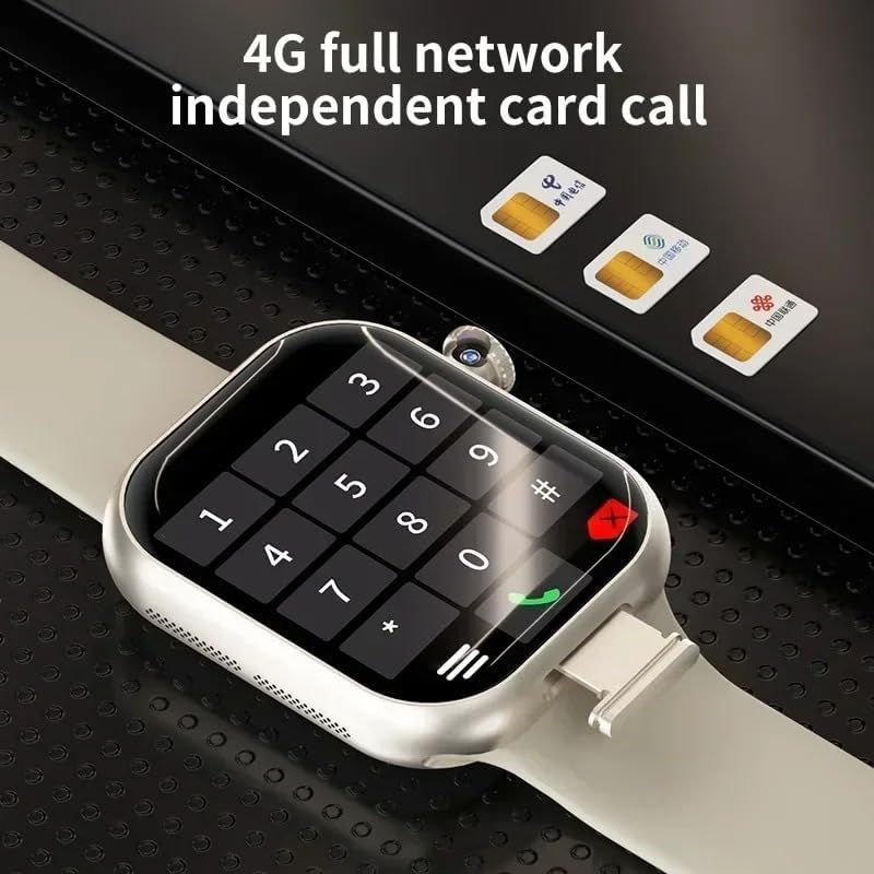 JINSHANGZI VP29 Smartwatch displaying a phone dialer, with three Nano SIM cards shown in the background.