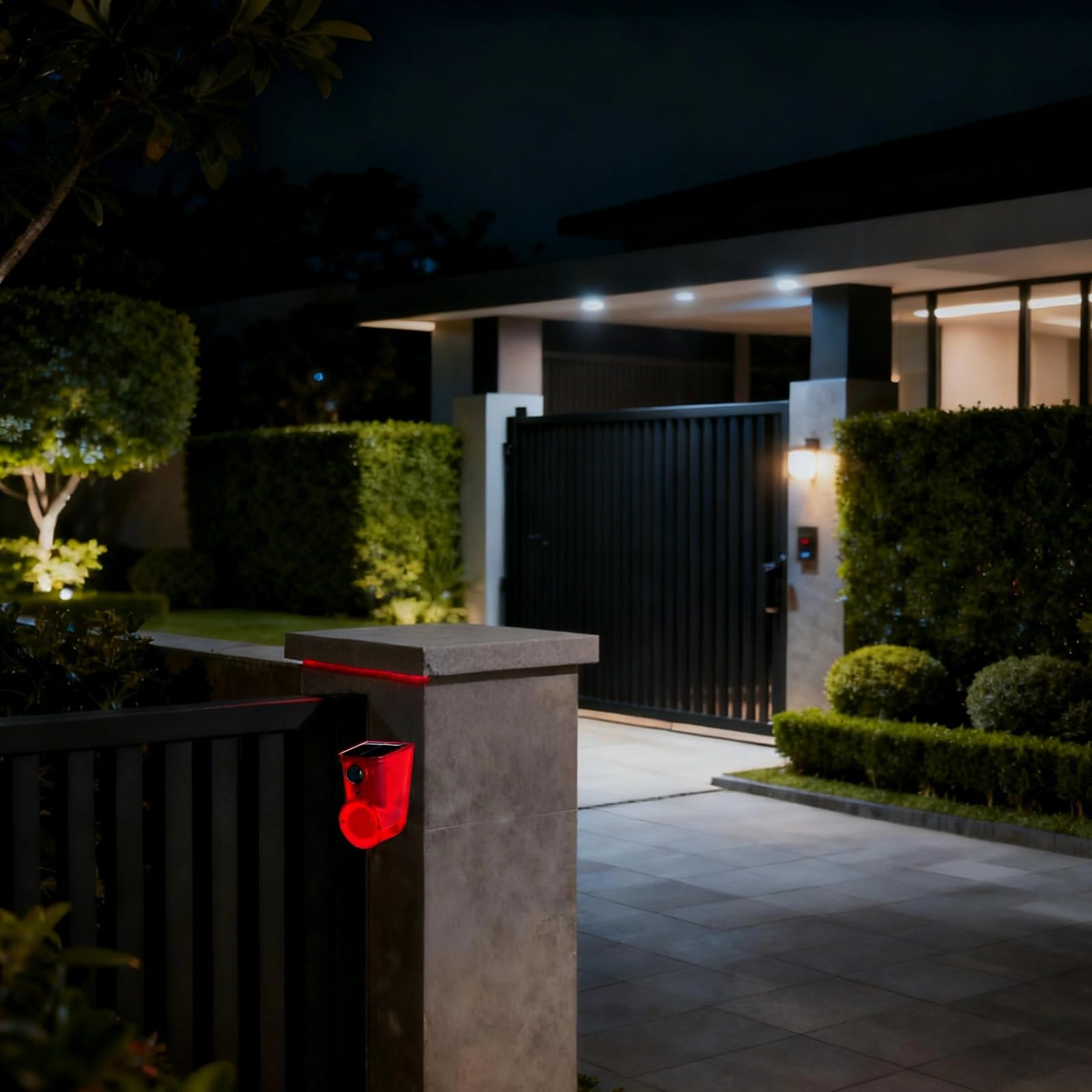 2 STK. Solar-Bewegungsmelder-Alarm für außen, Licht-Sicherheitsalarm, Multi-Modus Bewegungsmelder-Alarm mit Ton und rotem Blinklicht, mit Solarbetrieb für Hof, Garten und Einfahrt