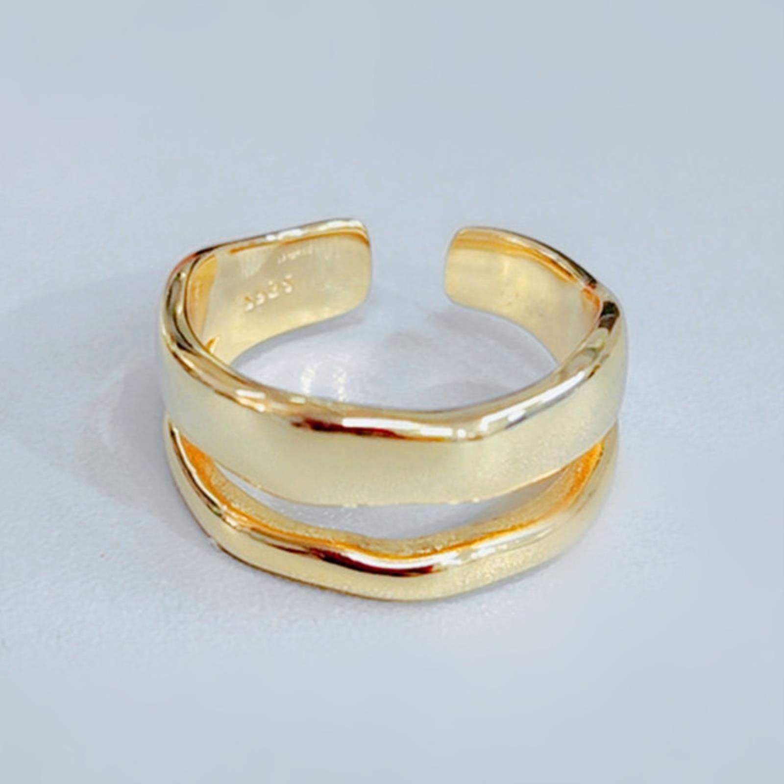 925 Silver Charming Irregular High Polish Wave Rings Gold Open Rings Jewelry For Women Party Gifts